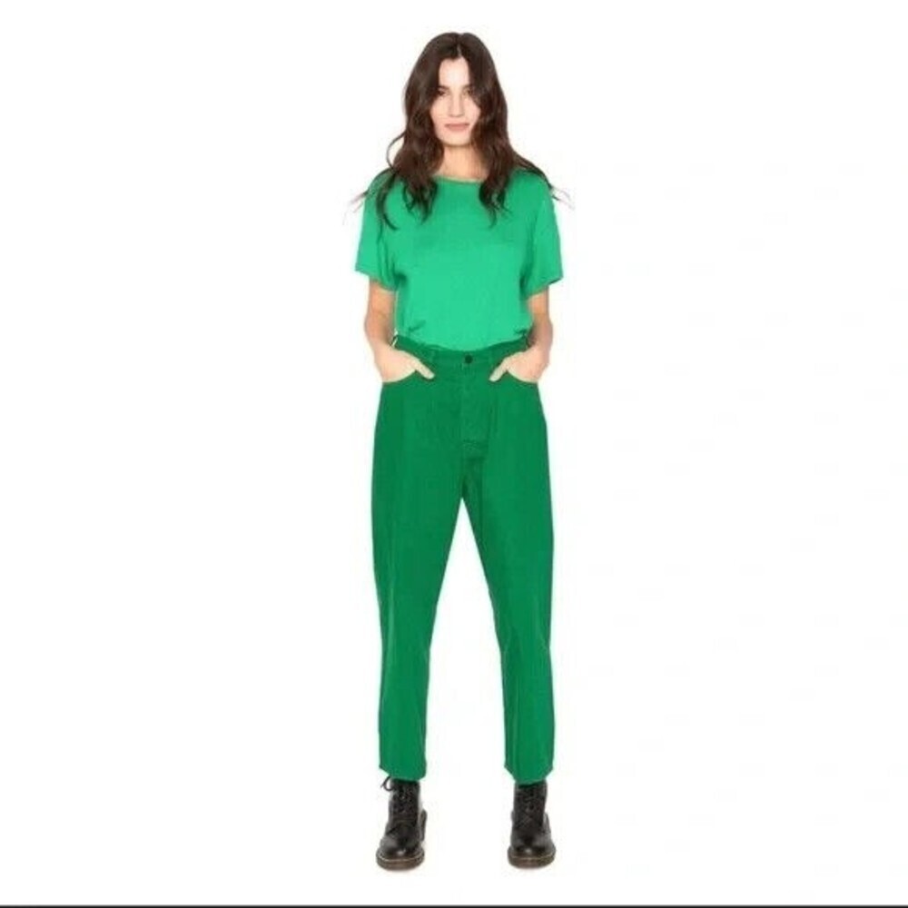 Free People x Sandrine Rose Women Green High Waist Wide Buckle Cropped Jeans 25